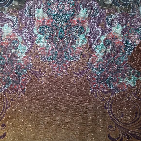 Reba Women’s Top L Large Boho Fairy Paisley Ombre Tunic Shirt Glitter Long - Picture 3 of 8